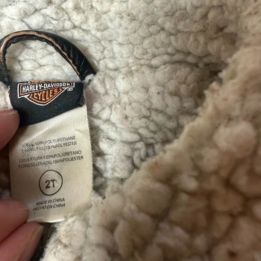 Toddler Harley Davidson Motorcycle Faux Leather Sherpa Lined Zip Up Jacket Sz 2T - Picture 10 of 11